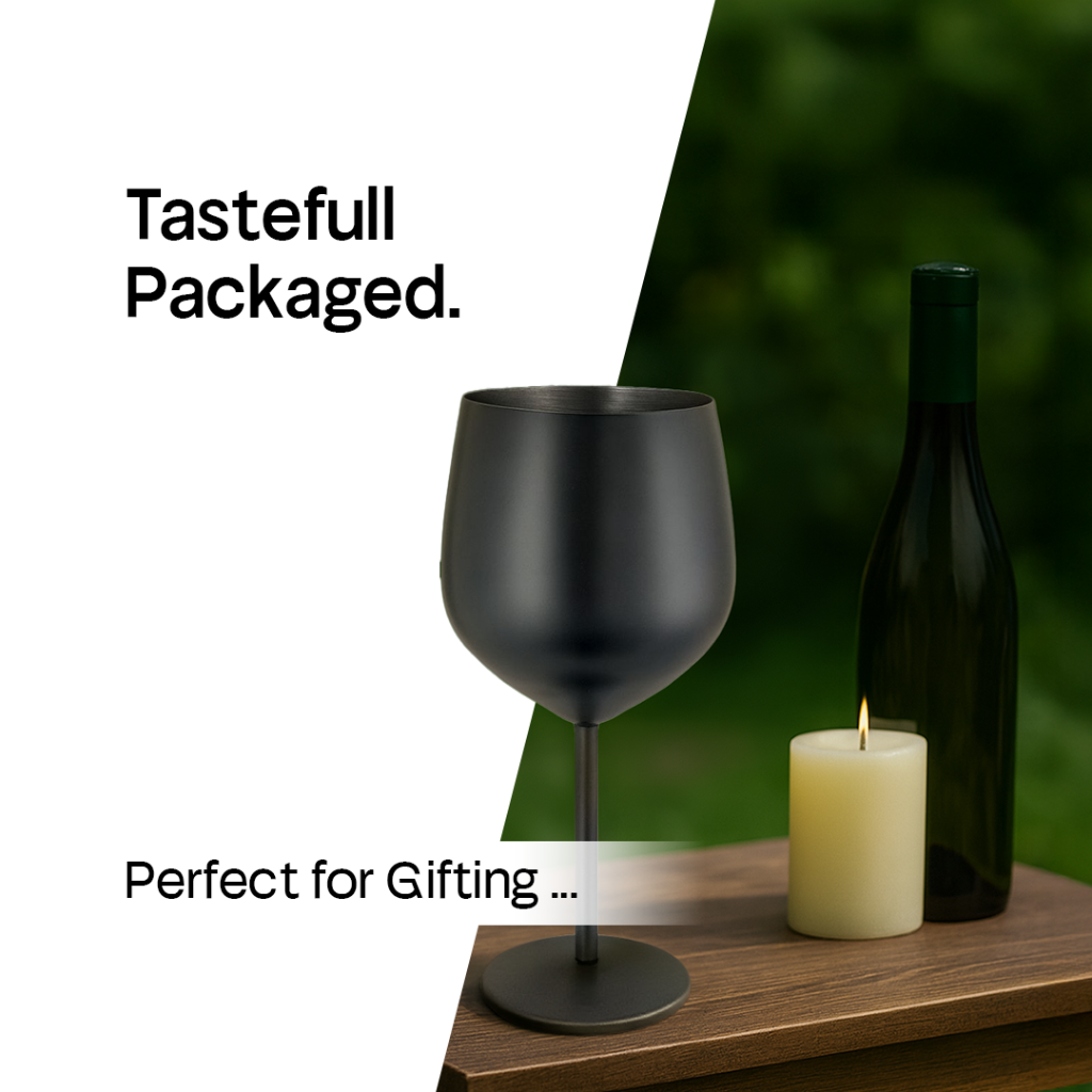 4 x Booze Bar Box – Stainless Steel Wine Glasses (SS304) Black