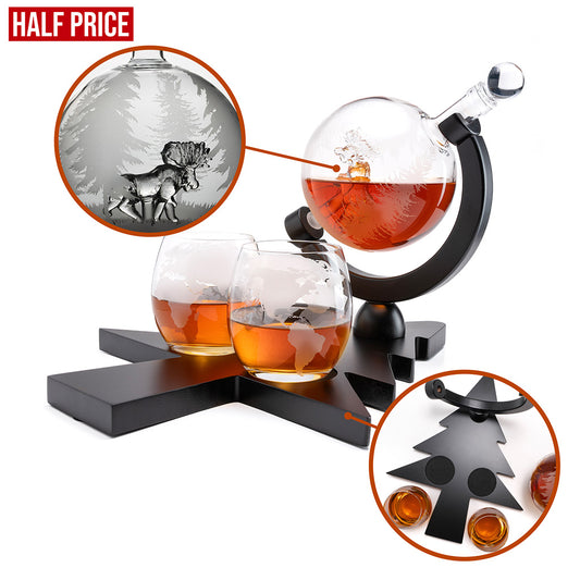 Limited-Edition Christmas Globe Decanter Set with Hand-Blown Reindeer