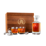 Custom Engraved Elegant Whiskey Decanter Set with Stainless Steel Stones and a Wooden Gift Box