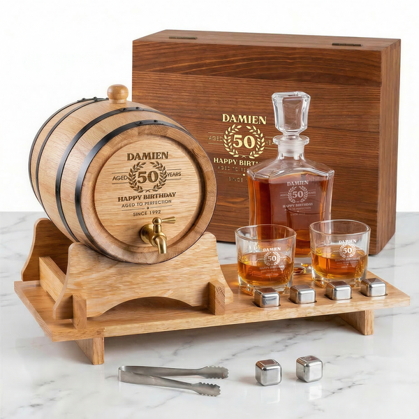 The Ultimate Whisky Experience Set – Personalised Barrel 5 Litre & Decanter set  Bundle