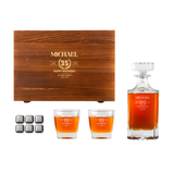 Custom Engraved Elegant Whiskey Decanter Set with Stainless Steel Stones and a Wooden Gift Box
