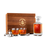 Custom Engraved Elegant Whiskey Decanter Set with Stainless Steel Stones and a Wooden Gift Box