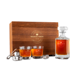 Custom Engraved Elegant Whiskey Decanter Set with Stainless Steel Stones and a Wooden Gift Box