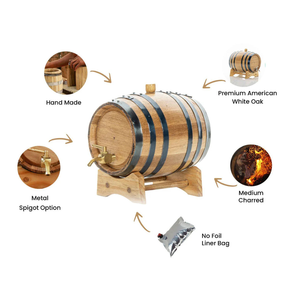 10L American Oak Barrel – Medium Charred for Aging Wine, Port,Whiskey, and Spirits