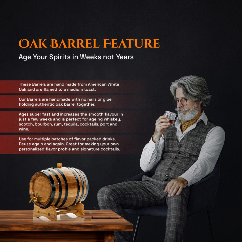 10L American Oak Barrel – Medium Charred for Aging Wine, Port,Whiskey, and Spirits