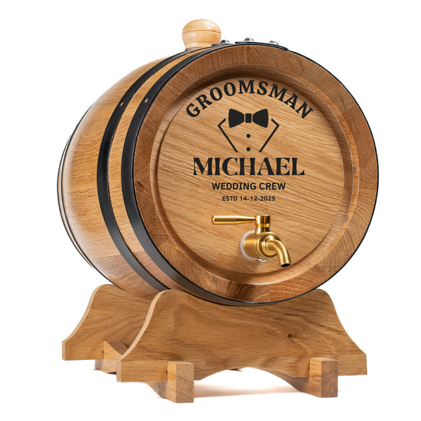 Personalised American Oak Barrel "Groomsman Design"