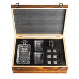 Custom Engraved Elegant Whiskey Decanter Set with Stainless Steel Stones and a Wooden Gift Box