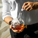 Don Vassie Globe Decanter Set 850ml with 4 Glasses and Wooden tray base with gold handles