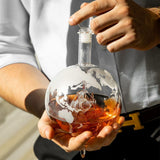 Custom Engraved Don Vassie Globe Decanter Set 850ml with 4 Glasses and Wooden tray base with gold handles