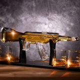 Limited Edition 800ml Elegant Rifle Gun Whiskey Decanter with 4 Bullet Whiskey Glasses and Mahogany Wooden Base
