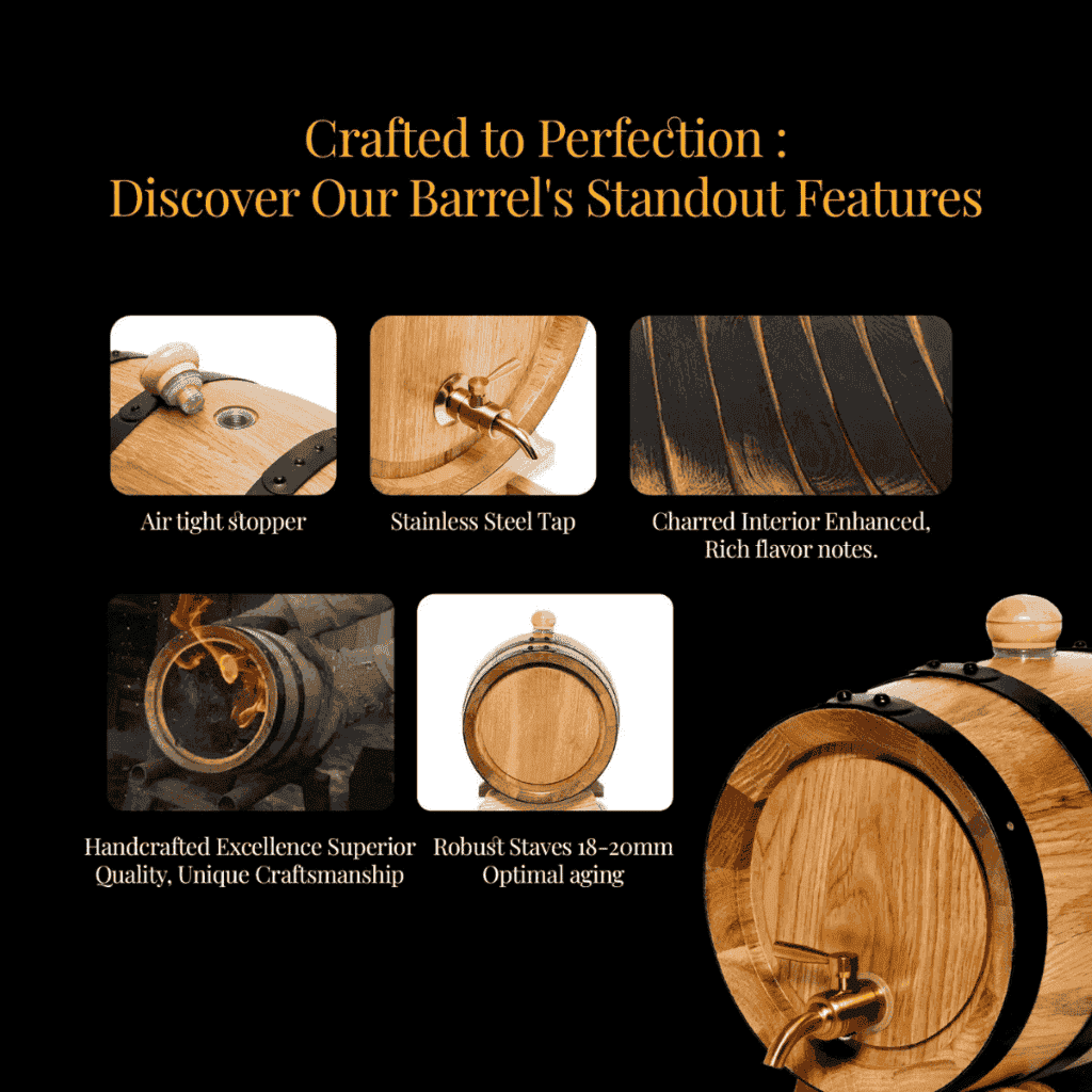 1.5L American Oak Barrel with Metal Spigot – Perfect for Aging Wine,Port, Whiskey, and Spirits