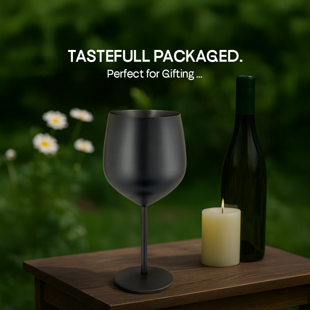 4 x Booze Bar Box – Stainless Steel Wine Glasses (SS304) Black