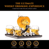 Don Vassie Custom Engraved Skull Globe Decanter Set with 4 skull shot glasses+4 stainless steel skull stones