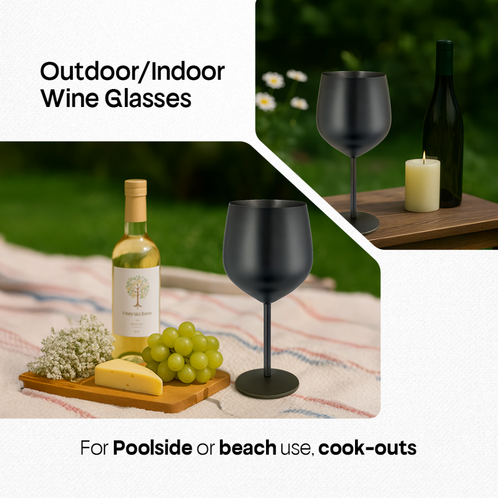 4 x Booze Bar Box – Stainless Steel Wine Glasses (SS304) Black