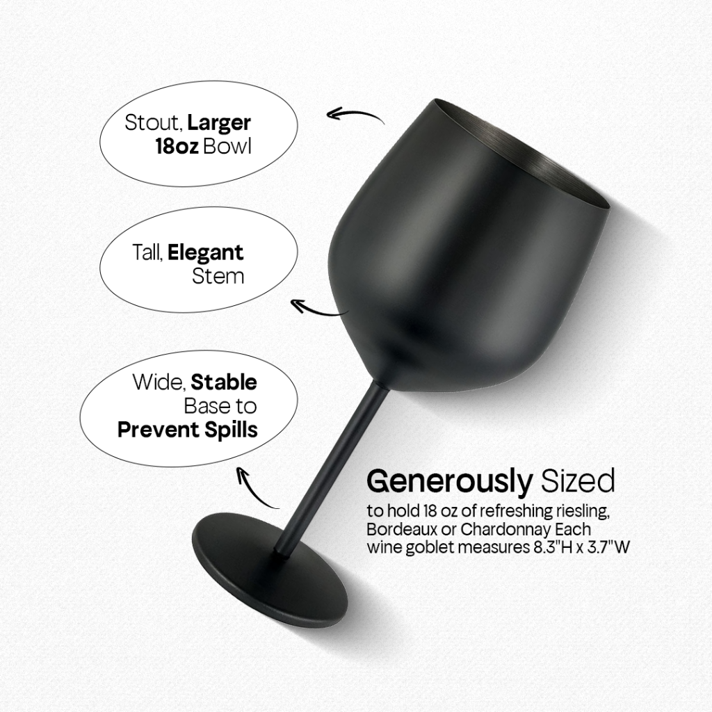 4 x Booze Bar Box – Stainless Steel Wine Glasses (SS304) Black