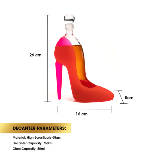 Don Vassie Pink High Heel Decanter Set - 750ml Decanter with 2 High Heel Glasses (60ml) and Matching Base - Perfect Gift for Parties & Celebrations