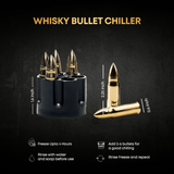 Whisky Bullet Chillers 6 pcs Golden with a Revolver Base and a Wooden Box