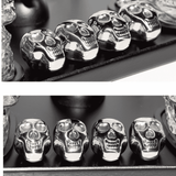 Don Vassie Custom Engraved Skull Globe Decanter Set with 4 skull shot glasses+4 stainless steel skull stones