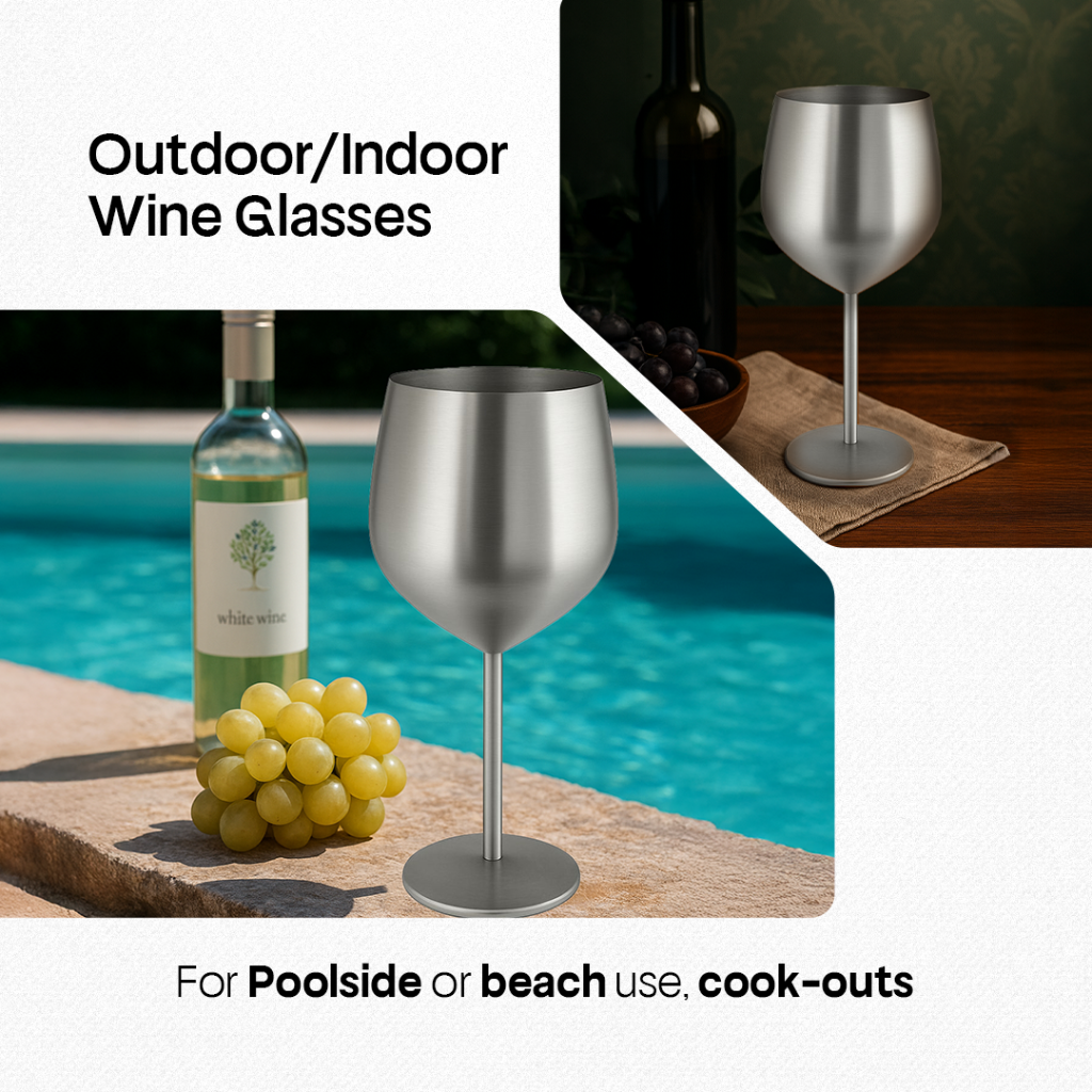 4 x Booze Bar Box – Premium Stainless Steel Wine Glasses (SS304)