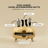 Don Vassie Wine Accessories Gifts - 4 Pieces & Barrel Stand Display