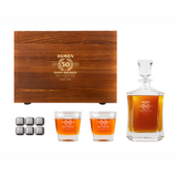 Custom Engraved Whiskey Decanter Set with Stainless Steel Stones and a Wooden Gift Box