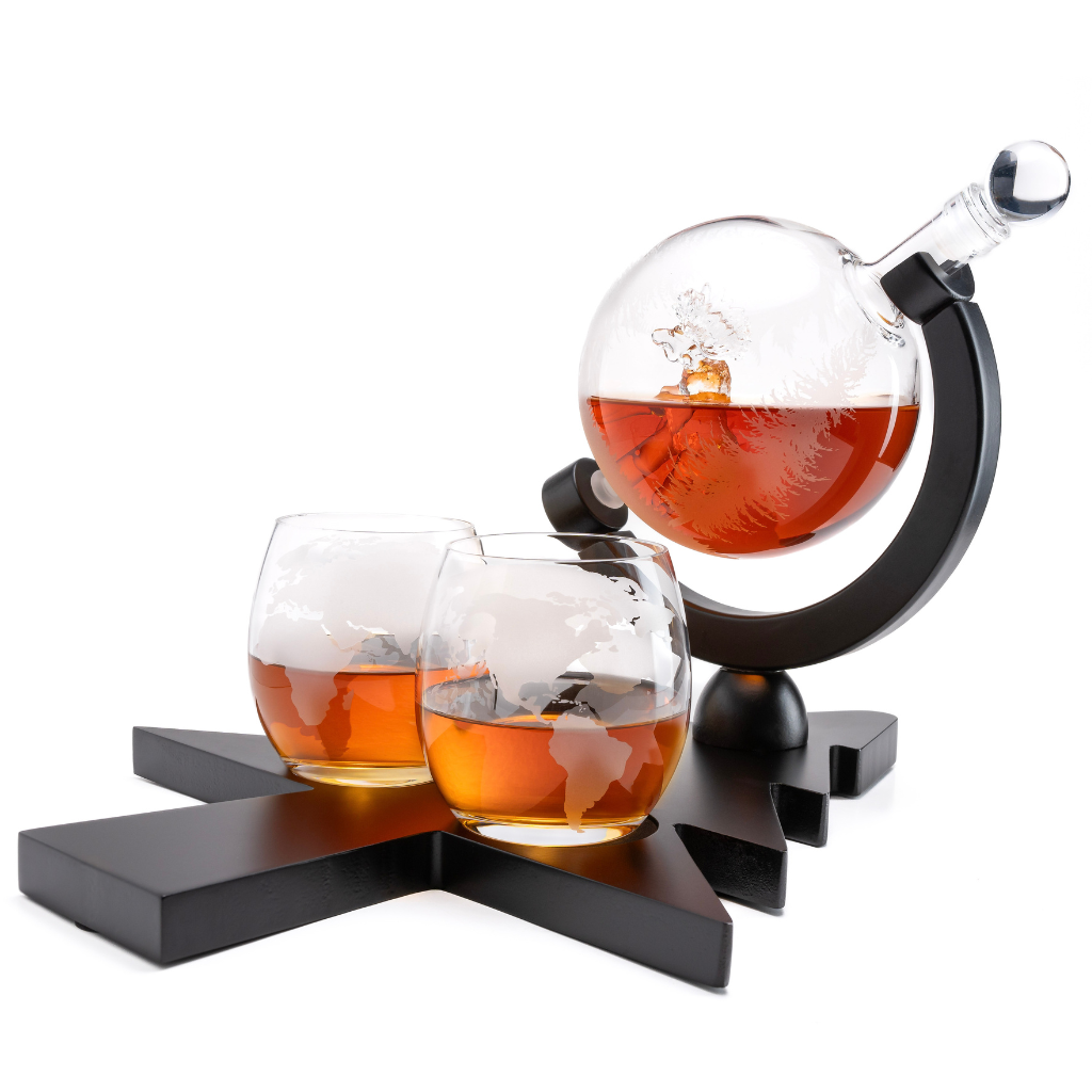 Limited-Edition Christmas Globe Decanter Set with Hand-Blown Reindeer