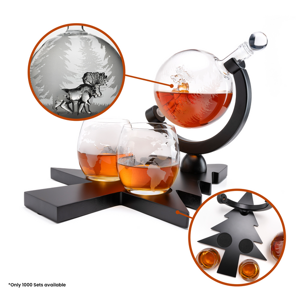 CUSTOM ENGRAVED Australia’s First Limited-Edition Christmas Globe Decanter Set with Hand-Blown Reindeer