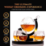 Don Vassie Etched Globe Decanter Set with 4 Etched Glasses and a Round Pine Base