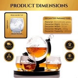 Don Vassie Etched Globe Decanter Set with 4 Etched Glasses and a Round Pine Base