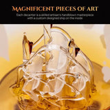 Don Vassie Etched Globe Decanter Set with 4 Etched Glasses and a Round Pine Base