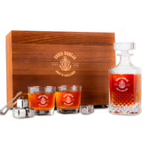 Custom Engraved Whiskey Decanter Set with Stainless Steel Stones and a Wooden Gift Box