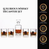 Don Vassie Luxury Whisky Crystal Clear Decanter Set with 4 Glasses-LADY ELLIOT