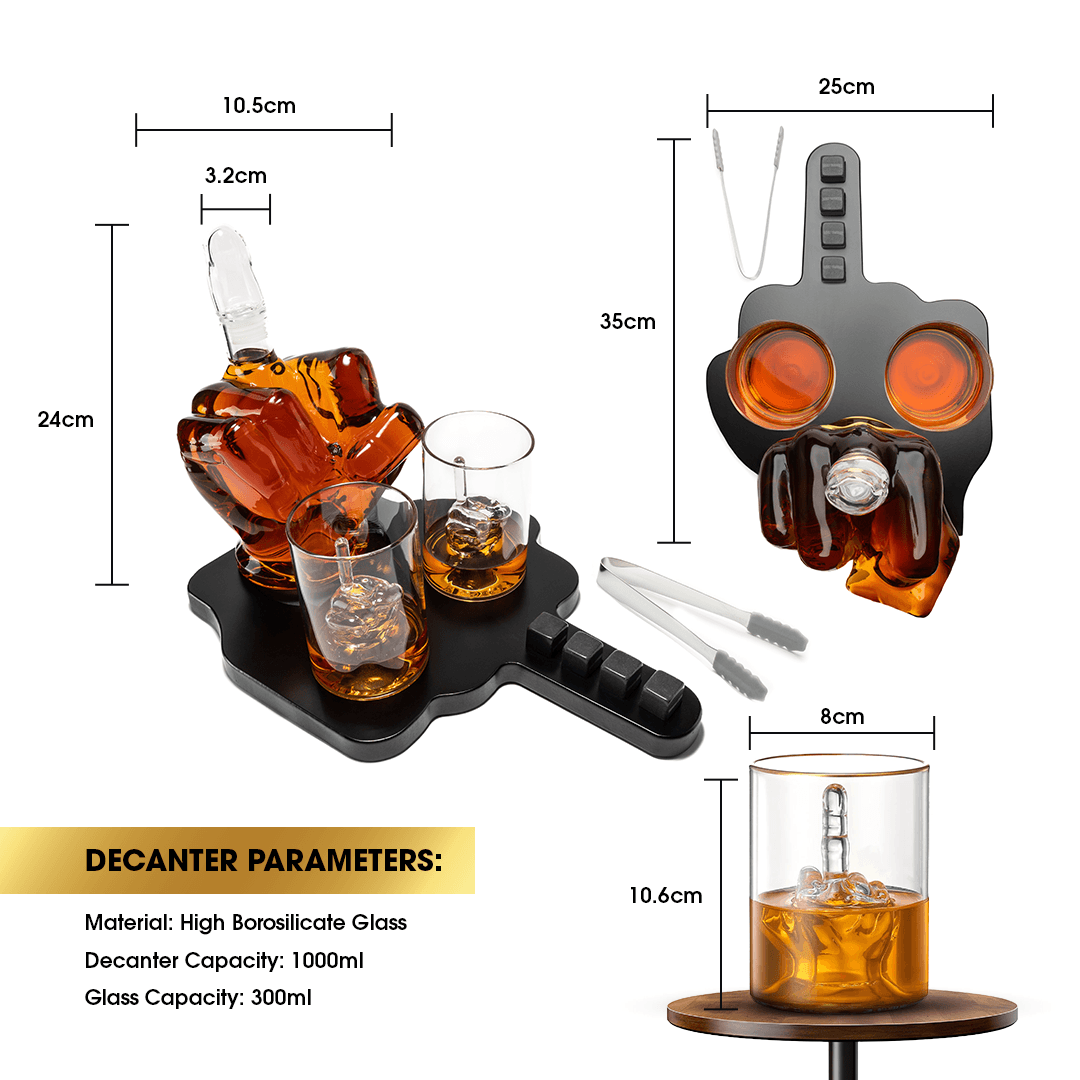 Custom Engraved Limited Edition Middle finger decanter 1000ml with finger shaped wooden display