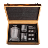 Custom Engraved Whiskey Decanter Set with Stainless Steel Stones and a Wooden Gift Box