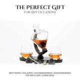 Don Vassie diamond shaped whiskey decanter set with 2 glasses and a luxury wooden stand