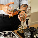 Don Vassie Skull Globe Decanter Set with 4 skull shot glasses+4 stainless steel skull stones