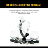 Don Vassie diamond shaped whiskey decanter set with 2 glasses and a luxury wooden stand