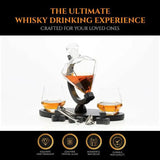 Don Vassie diamond shaped whiskey decanter set with 2 glasses and a luxury wooden stand