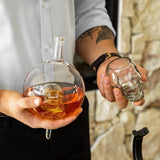 Don Vassie Custom Engraved Skull Globe Decanter Set with 4 skull shot glasses+4 stainless steel skull stones