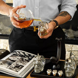 Don Vassie Custom Engraved Skull Globe Decanter Set with 4 skull shot glasses+4 stainless steel skull stones