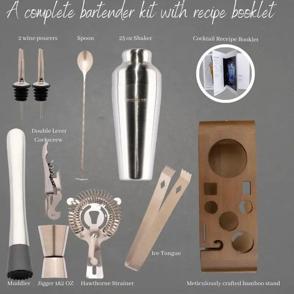 Professional Bartending Kit -Stainless  Steel Silver