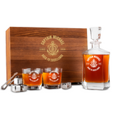 Custom Engraved Whiskey Decanter Set with Stainless Steel Stones and a Wooden Gift Box