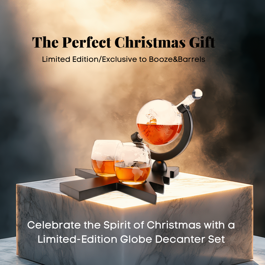 Limited-Edition Christmas Globe Decanter Set with Hand-Blown Reindeer