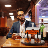 Don Vassie Whiskey Barrel Decanter Set 1000ml-Sailboat  with 4 Heavy Base Glasses