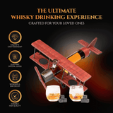 Limited Edition Large 21″ Antique Airplane Shaped Decanter Set with 2 World Map Etched Whisky Glasses