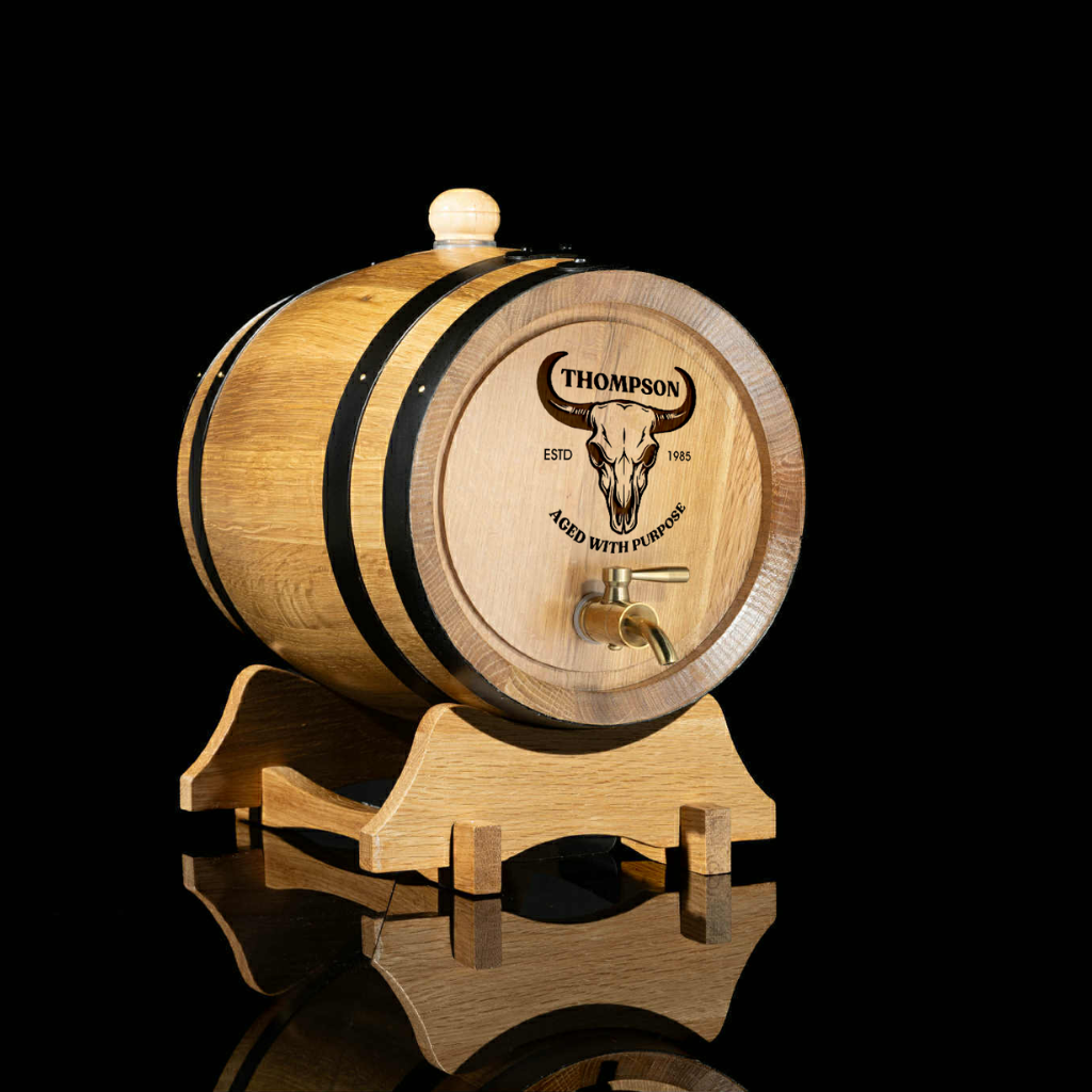 Handcrafted American Oak Barrel with Custom Engraving (Man Cave) - Perfect for Aging, Gifting & Display
