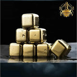 Whisky Ice Cubes Chillers - 8 Pieces (Gold)in a Elegant Wooden Gift Box