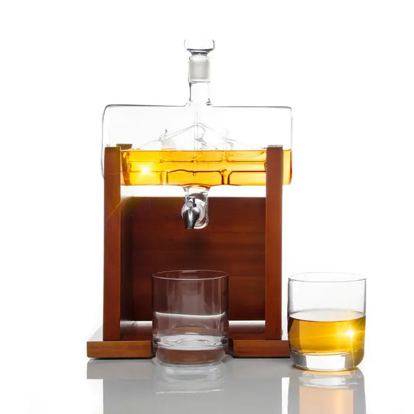 Don Vassie Sailboat Decanter with Mahogany Wooden Stand and 2 Glasses