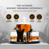 Don Vassie Whiskey Barrel Decanter Set 1000ml-Sailboat  with 4 Heavy Base Glasses