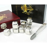 Whisky Ice Cubes Chillers - 8 Pieces (Silver)in a Elegant Wooden Gift Box